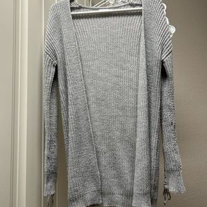Grey tie-sleeve woven cardigan